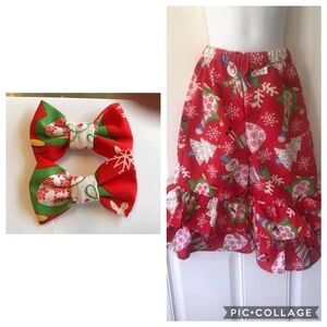 NWOT Size 3 Machine sewn Red/pink/green penguin, moose Christmas pants/bows
